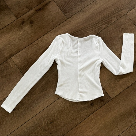 Women's White Soft Ribbed Henley V Neck Pull Over‎ Long Sleeve S Scandi Coastal - Picture 5 of 8